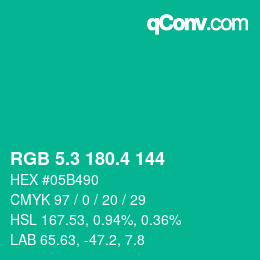 カラーコード: RGB 5.3 180.4 144 | qconv.com