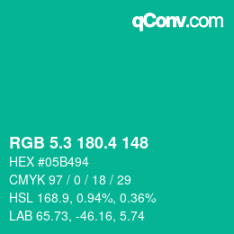カラーコード: RGB 5.3 180.4 148 | qconv.com