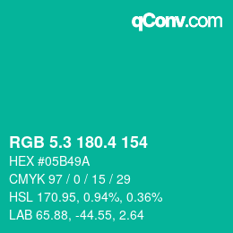 カラーコード: RGB 5.3 180.4 154 | qconv.com