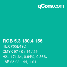 カラーコード: RGB 5.3 180.4 156 | qconv.com