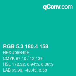 カラーコード: RGB 5.3 180.4 158 | qconv.com