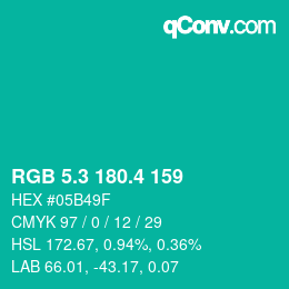 カラーコード: RGB 5.3 180.4 159 | qconv.com