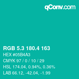 カラーコード: RGB 5.3 180.4 163 | qconv.com