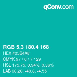 カラーコード: RGB 5.3 180.4 168 | qconv.com