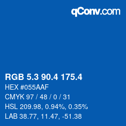 カラーコード: RGB 5.3 90.4 175.4 | qconv.com