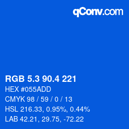 カラーコード: RGB 5.3 90.4 221 | qconv.com