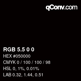 颜色代码: RGB 5.5 0 0 | qconv.com