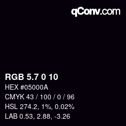 カラーコード: RGB 5.7 0 10 | qconv.com