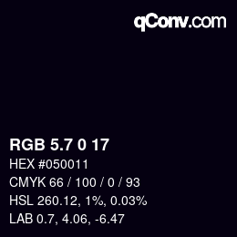 カラーコード: RGB 5.7 0 17 | qconv.com
