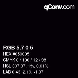 カラーコード: RGB 5.7 0 5 | qconv.com