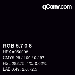 カラーコード: RGB 5.7 0 8 | qconv.com