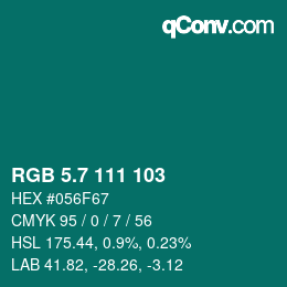 カラーコード: RGB 5.7 111 103 | qconv.com