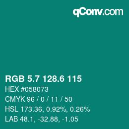 カラーコード: RGB 5.7 128.6 115 | qconv.com