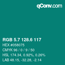 カラーコード: RGB 5.7 128.6 117 | qconv.com