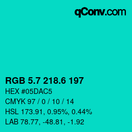 カラーコード: RGB 5.7 218.6 197 | qconv.com