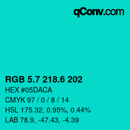 カラーコード: RGB 5.7 218.6 202 | qconv.com