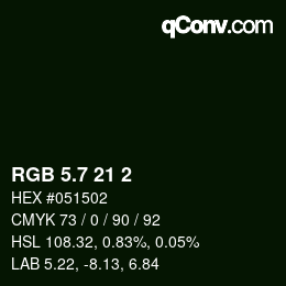 カラーコード: RGB 5.7 21 2 | qconv.com