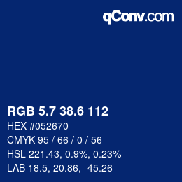 カラーコード: RGB 5.7 38.6 112 | qconv.com