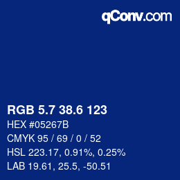 カラーコード: RGB 5.7 38.6 123 | qconv.com
