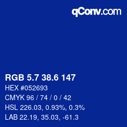 カラーコード: RGB 5.7 38.6 147 | qconv.com