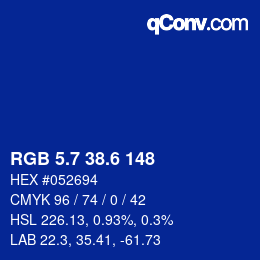 カラーコード: RGB 5.7 38.6 148 | qconv.com