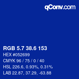 カラーコード: RGB 5.7 38.6 153 | qconv.com