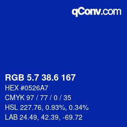 カラーコード: RGB 5.7 38.6 167 | qconv.com