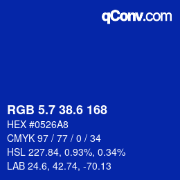 カラーコード: RGB 5.7 38.6 168 | qconv.com