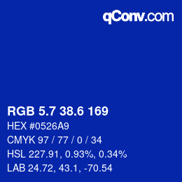カラーコード: RGB 5.7 38.6 169 | qconv.com