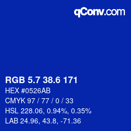 カラーコード: RGB 5.7 38.6 171 | qconv.com