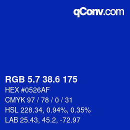 カラーコード: RGB 5.7 38.6 175 | qconv.com
