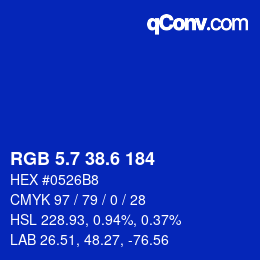 カラーコード: RGB 5.7 38.6 184 | qconv.com