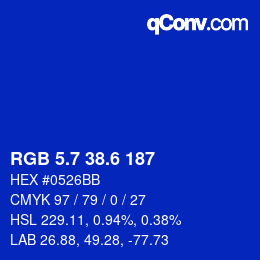 カラーコード: RGB 5.7 38.6 187 | qconv.com
