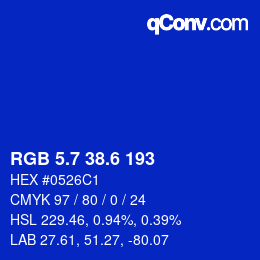 カラーコード: RGB 5.7 38.6 193 | qconv.com