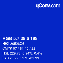 カラーコード: RGB 5.7 38.6 198 | qconv.com