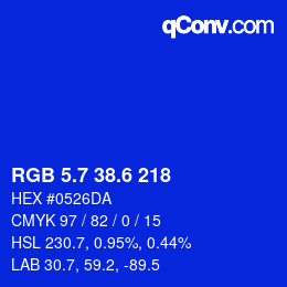 カラーコード: RGB 5.7 38.6 218 | qconv.com