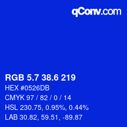 カラーコード: RGB 5.7 38.6 219 | qconv.com