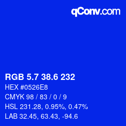 カラーコード: RGB 5.7 38.6 232 | qconv.com