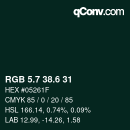 カラーコード: RGB 5.7 38.6 31 | qconv.com