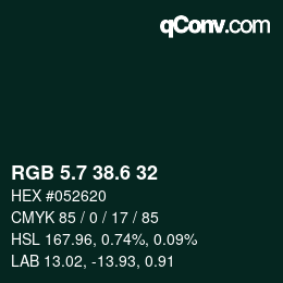 カラーコード: RGB 5.7 38.6 32 | qconv.com