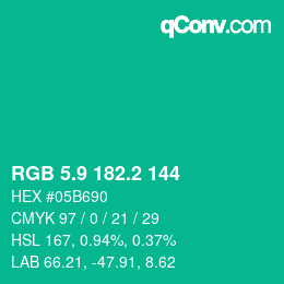 カラーコード: RGB 5.9 182.2 144 | qconv.com