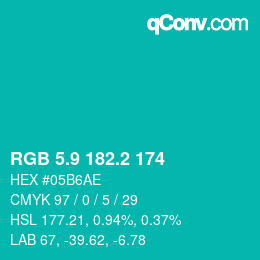 カラーコード: RGB 5.9 182.2 174 | qconv.com