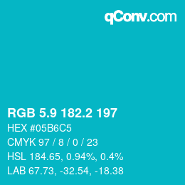 カラーコード: RGB 5.9 182.2 197 | qconv.com