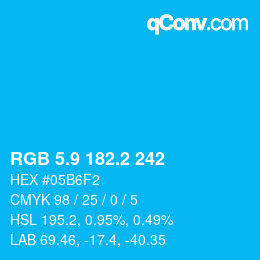 カラーコード: RGB 5.9 182.2 242 | qconv.com