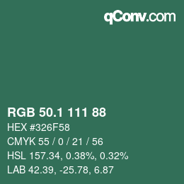 Color code: RGB 50.1 111 88 | qconv.com