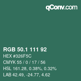 カラーコード: RGB 50.1 111 92 | qconv.com