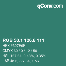 Color code: RGB 50.1 126.8 111 | qconv.com