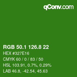 カラーコード: RGB 50.1 126.8 22 | qconv.com