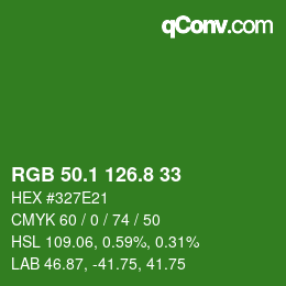 カラーコード: RGB 50.1 126.8 33 | qconv.com
