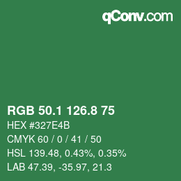 カラーコード: RGB 50.1 126.8 75 | qconv.com